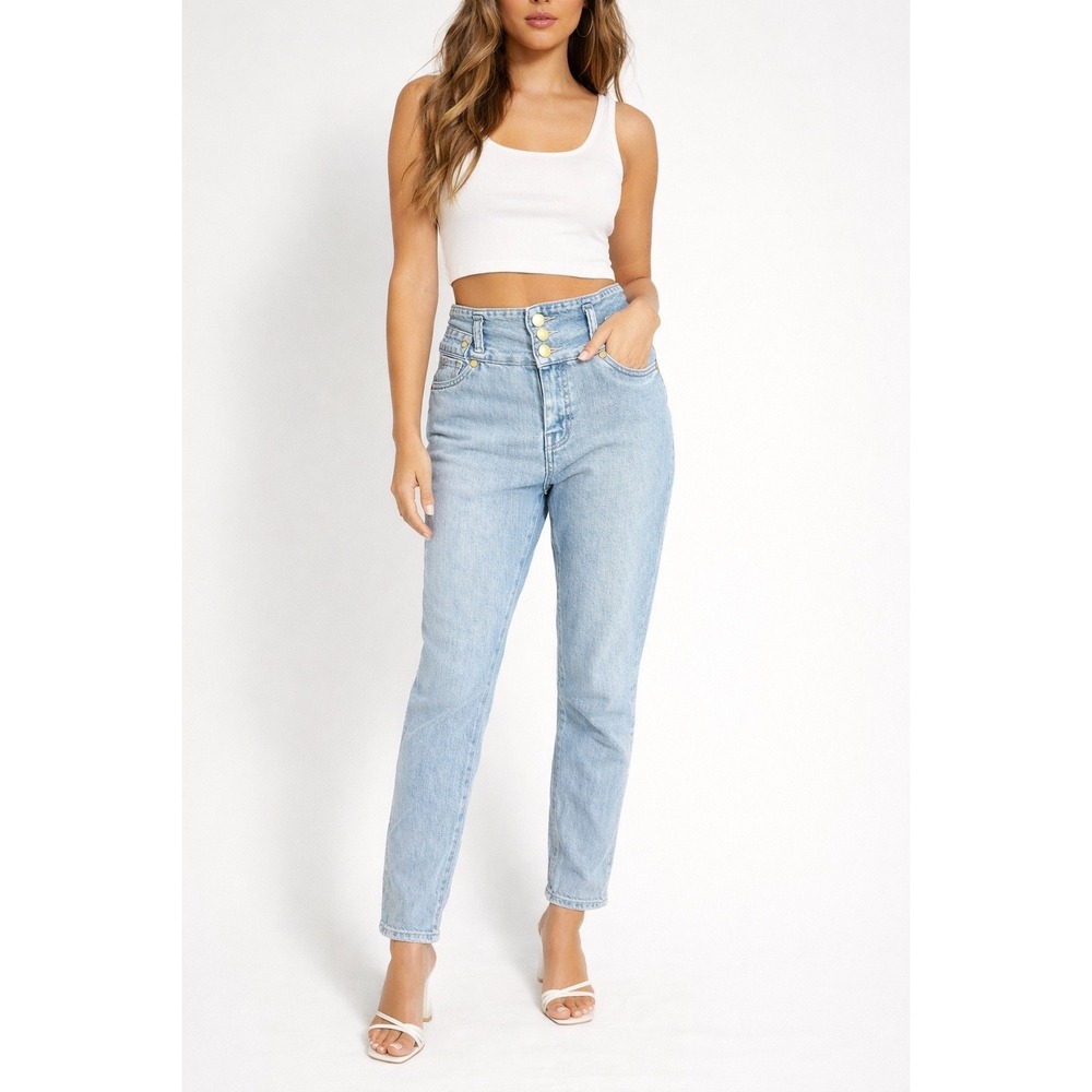 JD Jeans Womens High Waisted Triple Button Skinny Light Wash Jeans sz 11‎ y2k 90